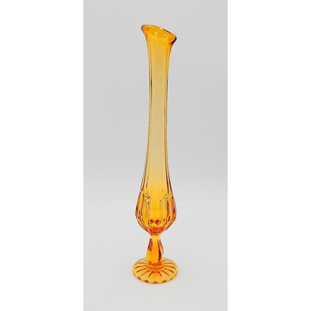 Fenton Colonial Amber Thumbprint Footed 12 Inch Bud Swung Vase 4455 CA